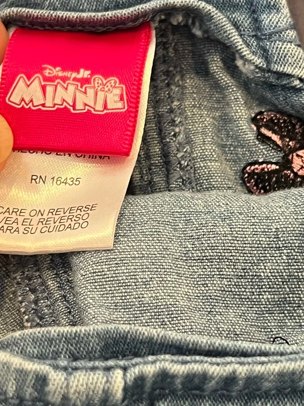 Girls Minnie Mouse Tee & Denim Pinafore Set - White, Gray, Blue with size 4T